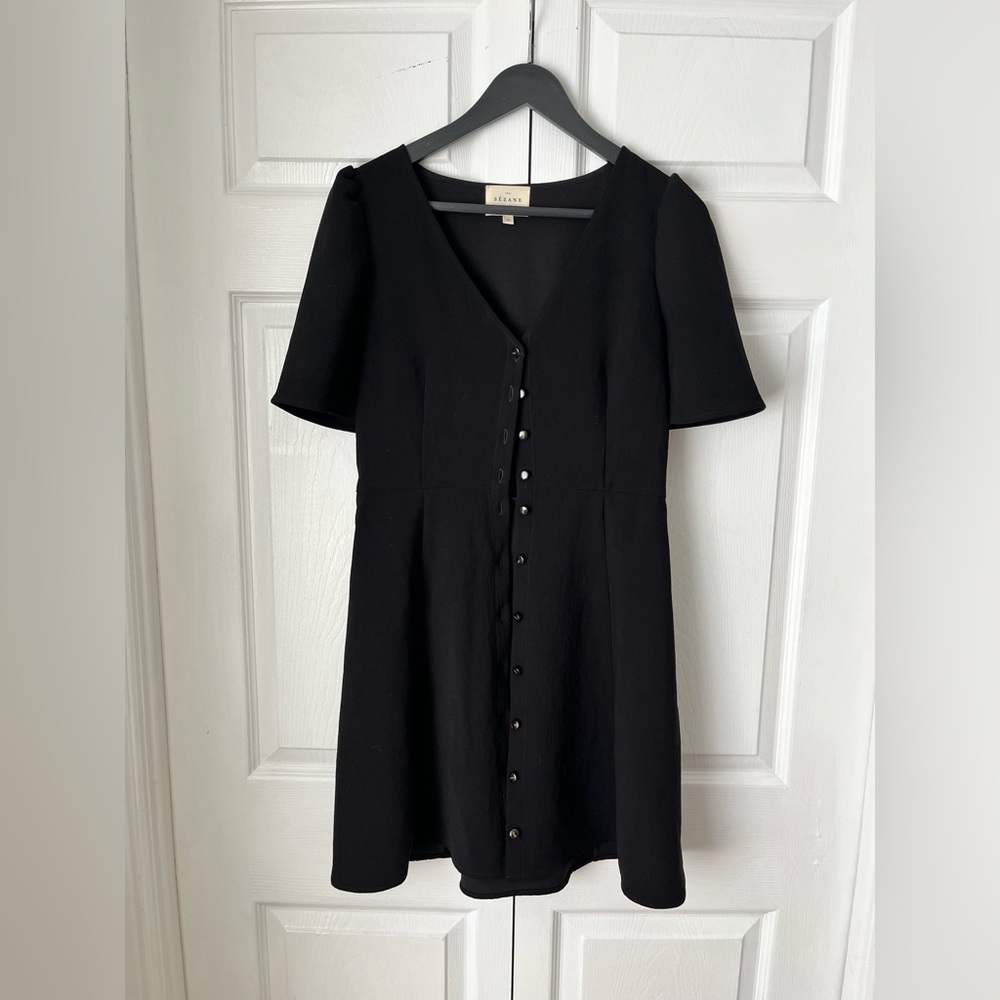 Sézane - “Lily” Mini Dress w/ Button Up Front in Black